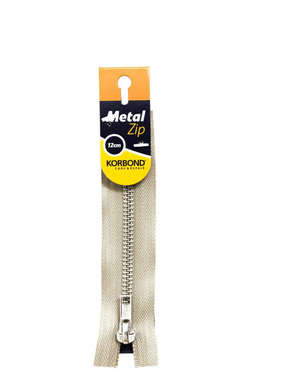 KORBOND High Quality 12cm METAL Zips Black White Brown Cream Khaki Closed Ended