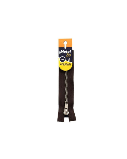 KORBOND High Quality 12cm METAL Zips Black White Brown Cream Khaki Closed Ended