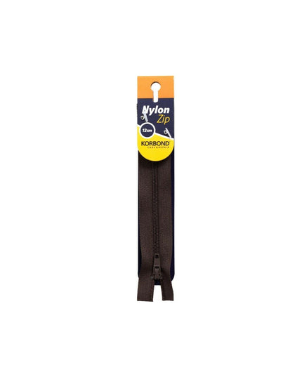 KORBOND High Quality 12cm Nylon Zips Black White Brown Cream Khaki Closed Ended