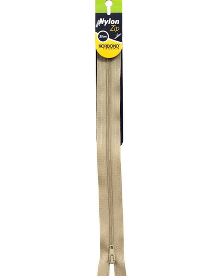 KORBOND High Quality 25cm Nylon Zips Black White Brown Cream Khaki Closed Ended