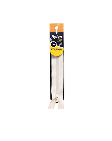 KORBOND High Quality 12cm Nylon Zips Black White Brown Cream Khaki Closed Ended