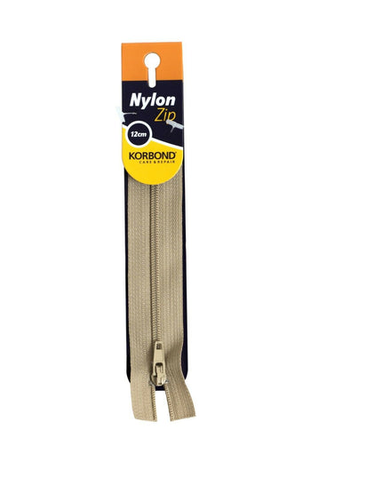 KORBOND High Quality 12cm Nylon Zips Black White Brown Cream Khaki Closed Ended
