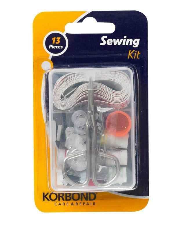 KORBOND 13 Piece SEWING KIT - Travel Repair Scissors Needles Pins Thimble 110485