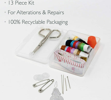 KORBOND 13 Piece SEWING KIT - Travel Repair Scissors Needles Pins Thimble 110485