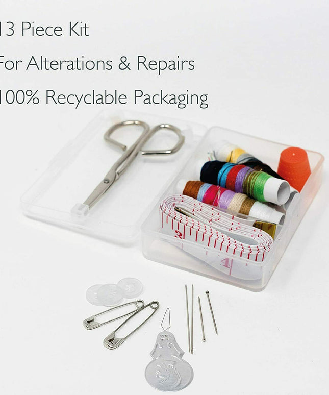 KORBOND 13 Piece SEWING KIT - Travel Repair Scissors Needles Pins Thimble 110485