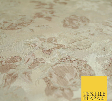 Nude Pale Peach Abstract Floral Textured Brocade Jacquard Dress Fabric 6781