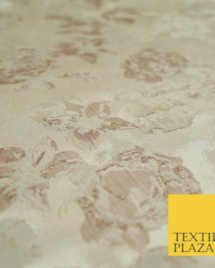 Nude Pale Peach Abstract Floral Textured Brocade Jacquard Dress Fabric 6781