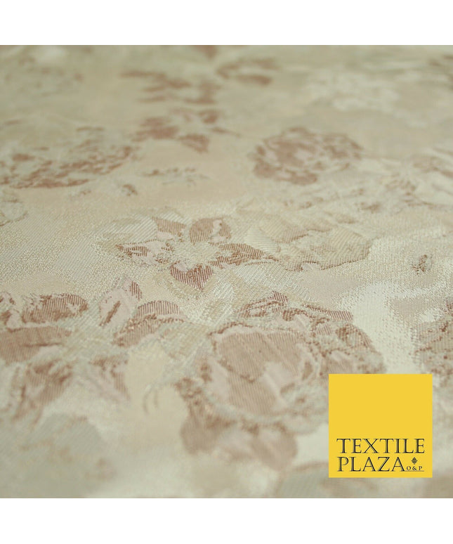 Nude Pale Peach Abstract Floral Textured Brocade Jacquard Dress Fabric 6781