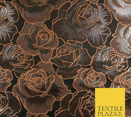 Black Peach Outline Floral Roses Textured Brocade Jacquard Dress Fabric 6783