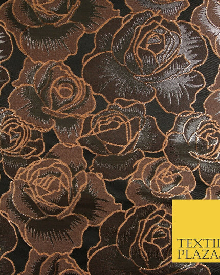 Black Peach Outline Floral Roses Textured Brocade Jacquard Dress Fabric 6783