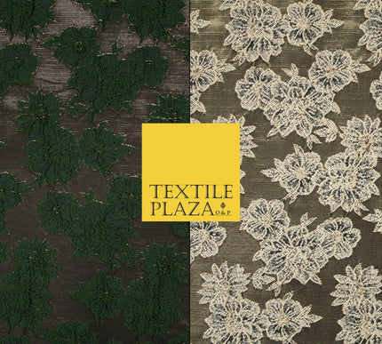 Floral Carnation Clusters Antique Gold Textured Brocade Jacquard Dress Fabric