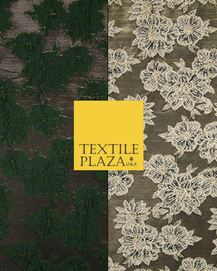 Floral Carnation Clusters Antique Gold Textured Brocade Jacquard Dress Fabric