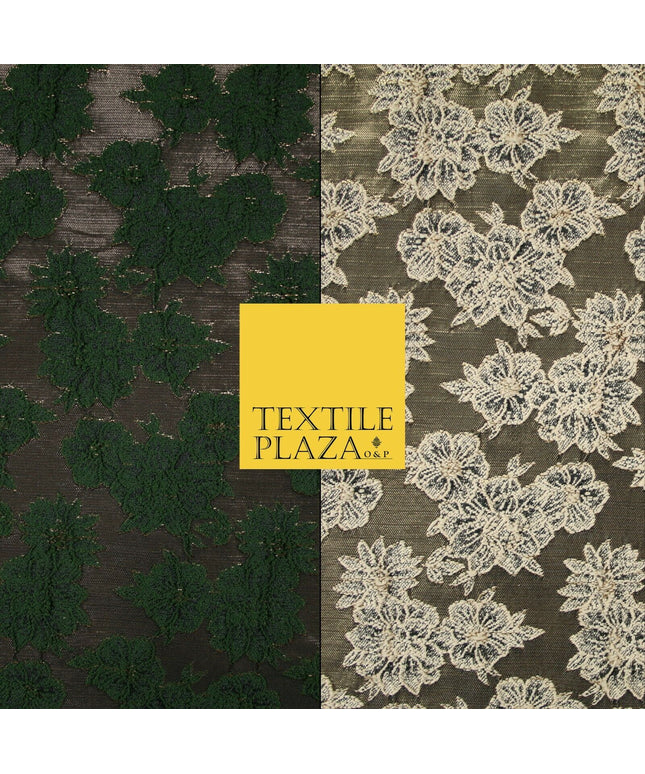 Floral Carnation Clusters Antique Gold Textured Brocade Jacquard Dress Fabric