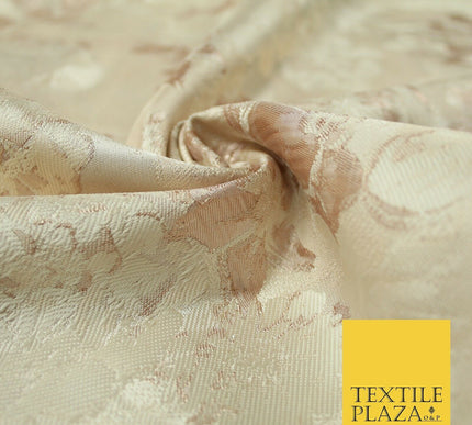 Nude Pale Peach Abstract Floral Textured Brocade Jacquard Dress Fabric 6781