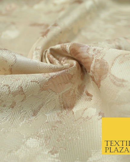 Nude Pale Peach Abstract Floral Textured Brocade Jacquard Dress Fabric 6781