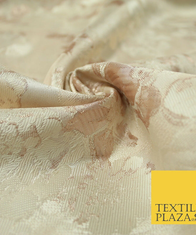 Nude Pale Peach Abstract Floral Textured Brocade Jacquard Dress Fabric 6781