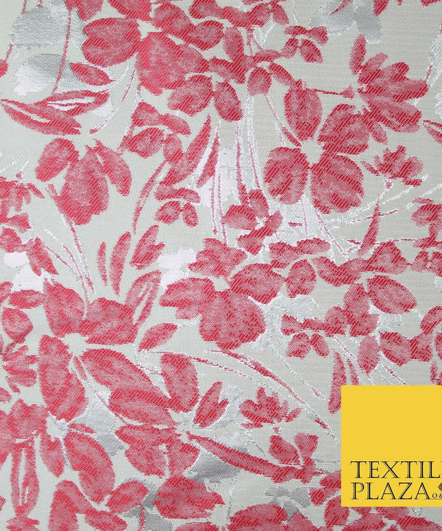 Ivory Floral Artsy Flower Petals Textured Fancy Brocade Jacquard Dress Fabric