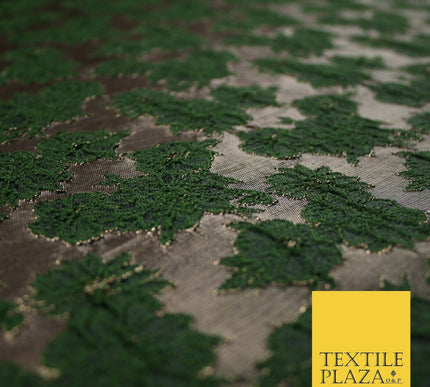 Floral Carnation Clusters Antique Gold Textured Brocade Jacquard Dress Fabric