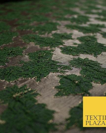 Floral Carnation Clusters Antique Gold Textured Brocade Jacquard Dress Fabric