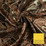 Black Peach Outline Floral Roses Textured Brocade Jacquard Dress Fabric 6783