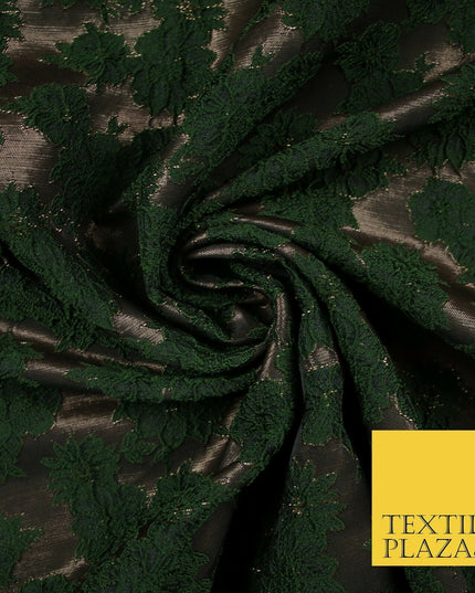 Floral Carnation Clusters Antique Gold Textured Brocade Jacquard Dress Fabric