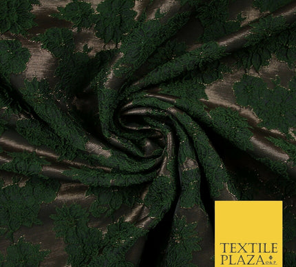 Floral Carnation Clusters Antique Gold Textured Brocade Jacquard Dress Fabric