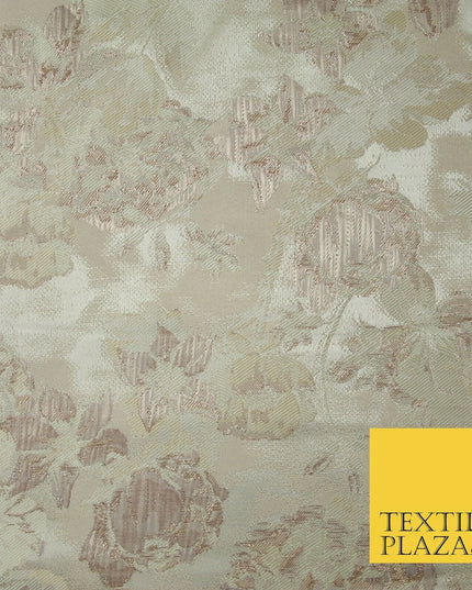 Nude Pale Peach Abstract Floral Textured Brocade Jacquard Dress Fabric 6781