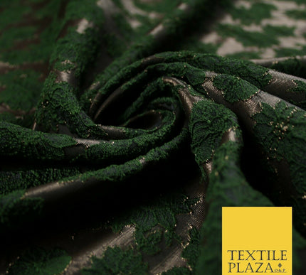 Floral Carnation Clusters Antique Gold Textured Brocade Jacquard Dress Fabric