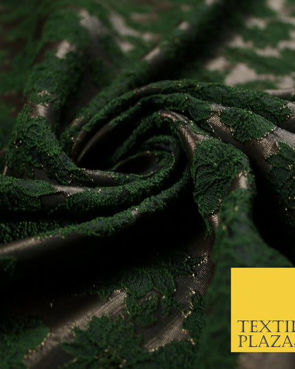 Floral Carnation Clusters Antique Gold Textured Brocade Jacquard Dress Fabric