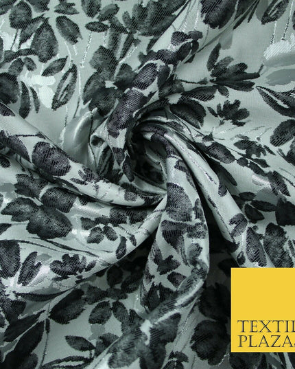 Ivory Floral Artsy Flower Petals Textured Fancy Brocade Jacquard Dress Fabric