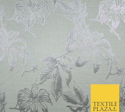 Cream Ecru Silver Floral Textured Metallic Fancy Brocade Jacquard Fabric 6778