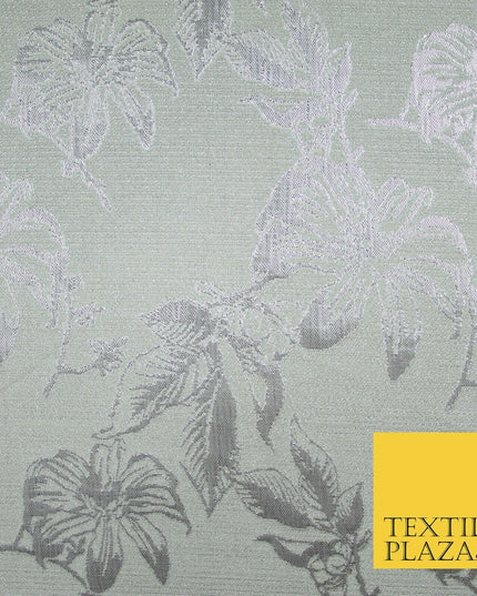 Cream Ecru Silver Floral Textured Metallic Fancy Brocade Jacquard Fabric 6778