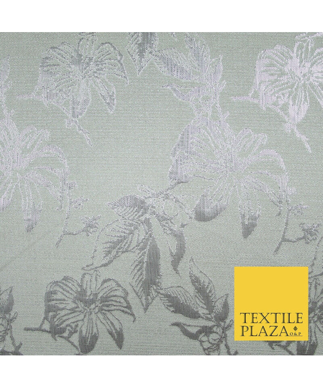Cream Ecru Silver Floral Textured Metallic Fancy Brocade Jacquard Fabric 6778