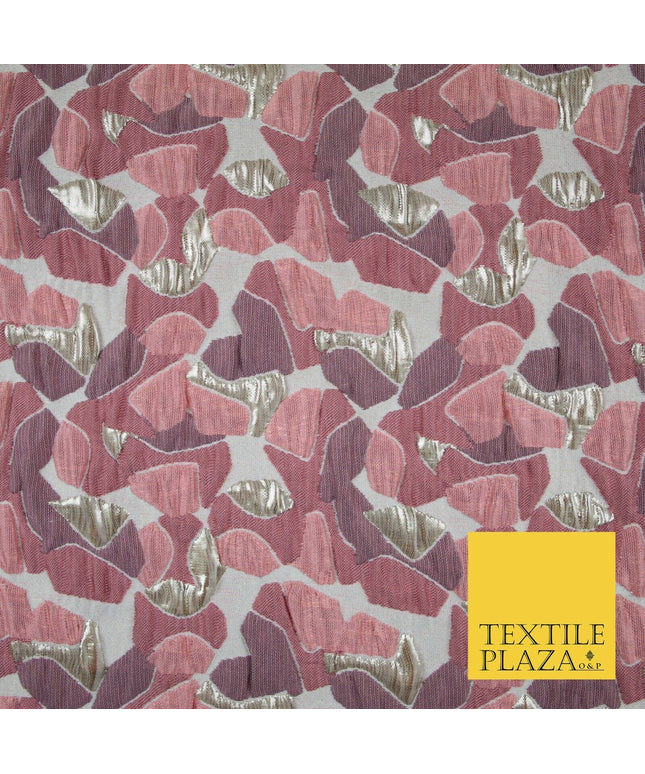 Dusty Pink Mosaic Abstract Textured Metallic Fancy Brocade Jacquard Fabric 6780