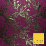 Magenta Antique Gold Floral Textured Metallic Fancy Brocade Jacquard Fabric 6766