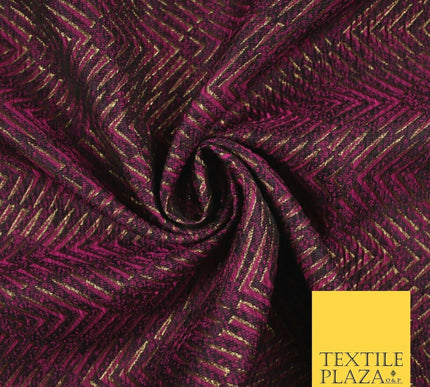 Magenta Pink Abstract Waves Textured Metallic Fancy Brocade Jacquard Fabric 6767
