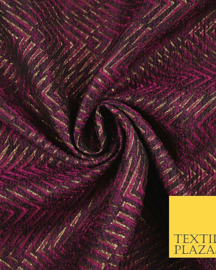 Magenta Pink Abstract Waves Textured Metallic Fancy Brocade Jacquard Fabric 6767