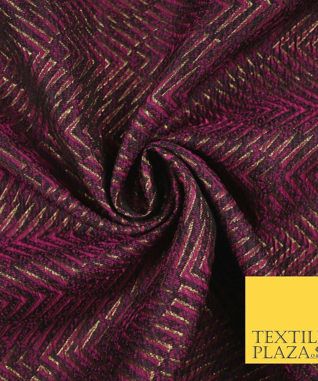 Magenta Pink Abstract Waves Textured Metallic Fancy Brocade Jacquard Fabric 6767