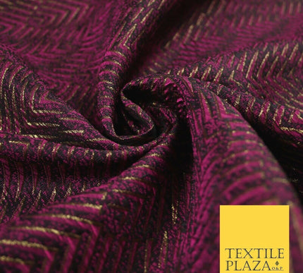 Magenta Pink Abstract Waves Textured Metallic Fancy Brocade Jacquard Fabric 6767