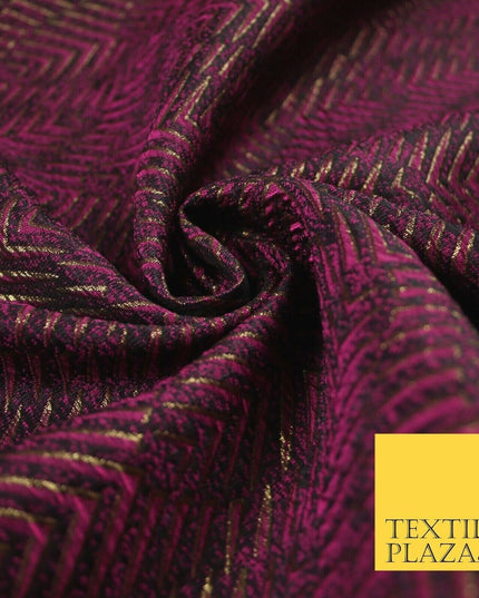 Magenta Pink Abstract Waves Textured Metallic Fancy Brocade Jacquard Fabric 6767