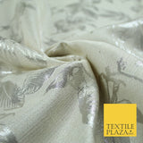 Cream Ecru Silver Floral Textured Metallic Fancy Brocade Jacquard Fabric 6778