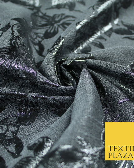 Grey Antique Silver Floral Textured Metallic Fancy Brocade Jacquard Fabric 6779