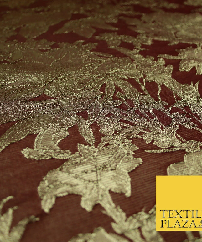 Green Brown Peach Luxury Textured Gold Floral Rose Brocade Dress Fabric Metallic