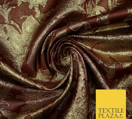 Green Brown Peach Luxury Textured Gold Floral Rose Brocade Dress Fabric Metallic