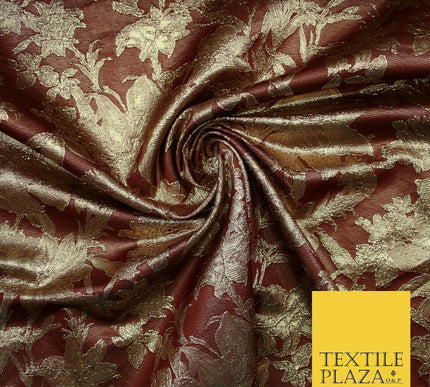 Green Brown Peach Luxury Textured Gold Floral Rose Brocade Dress Fabric Metallic
