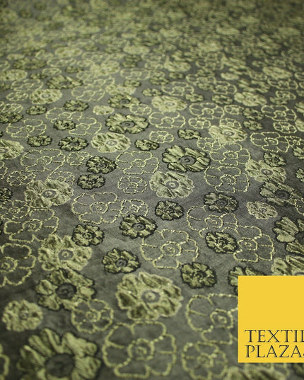 Antique Gold Multi Floral Outline Textured Brocade Jacquard Dress Fabric 6852