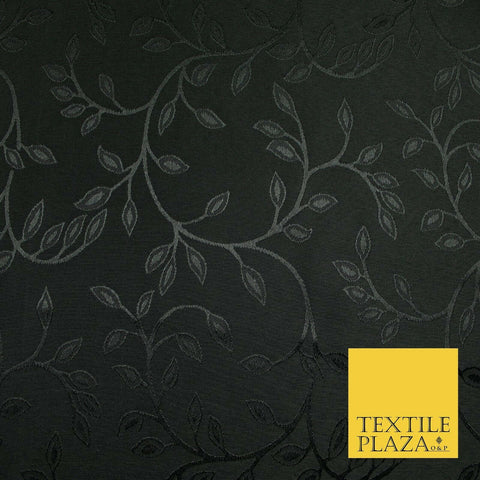 Black Floral Leafy Vine Woven Jacquard Dress Fabric - Sold By The Metre 6862