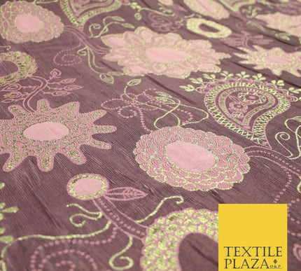Mauve Pink Metallic Gold Mandala Paisleys Brocade Jacquard Dress Fabric 6843