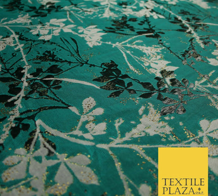 Jade Green Abstract Art Deco Floral Splash Textured Brocade Dress Fabric 6848
