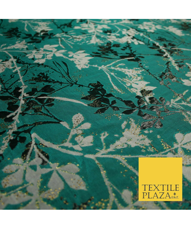 Jade Green Abstract Art Deco Floral Splash Textured Brocade Dress Fabric 6848